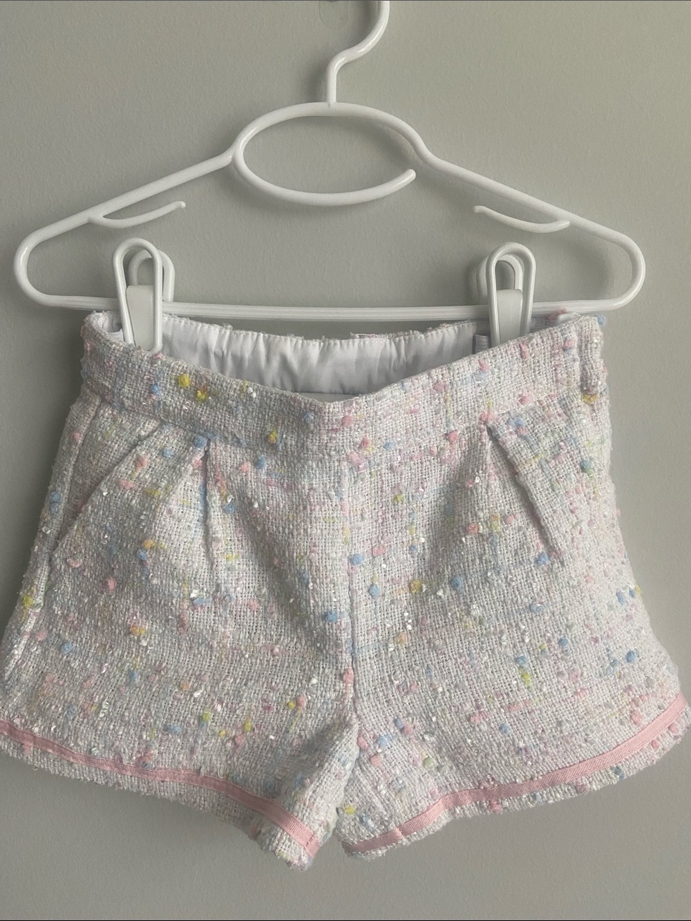 Janie and Jack White Tweed Shorts with Pastel Confetti pink ribbon trim size 3